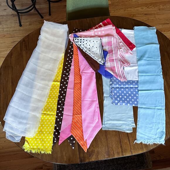 Vintage Silk Scarf Lot – Polka Dot, Plaid & Sheer 1950s–1970s Styles - Picture 12 of 12